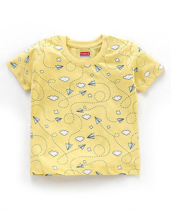 Babyhug Half Sleeves T-Shirt & Pyjama Set Airplane Print - Yellow