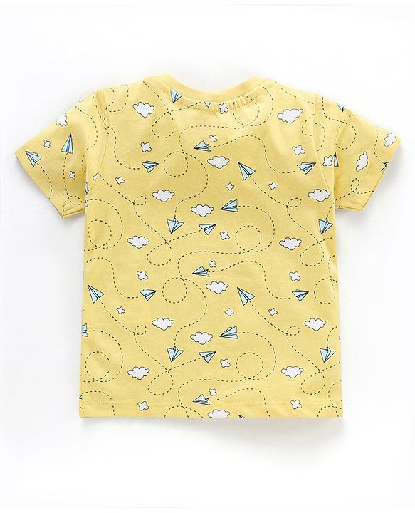 Babyhug Half Sleeves T-Shirt & Pyjama Set Airplane Print - Yellow