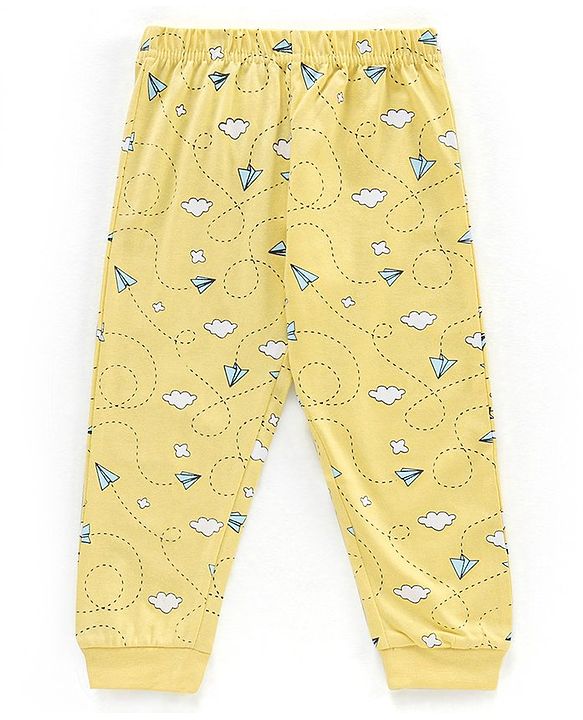 Babyhug Half Sleeves T-Shirt & Pyjama Set Airplane Print - Yellow