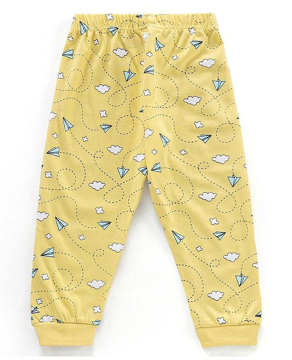 Babyhug Half Sleeves T-Shirt & Pyjama Set Airplane Print - Yellow
