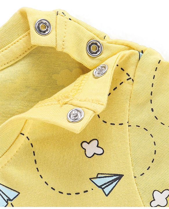 Babyhug Half Sleeves T-Shirt & Pyjama Set Airplane Print - Yellow