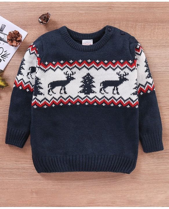 Babyhug Full Sleeves Sweater Placement Design- Blue