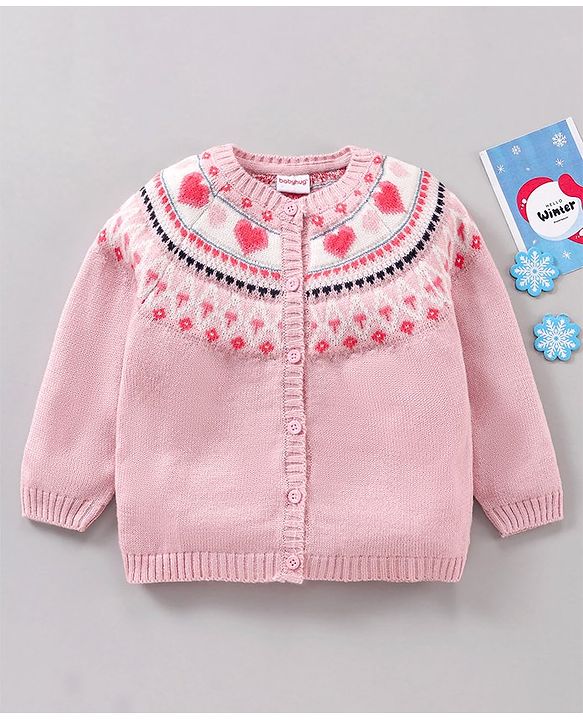 Babyhug Knit Full Sleeves Sweater - Pink