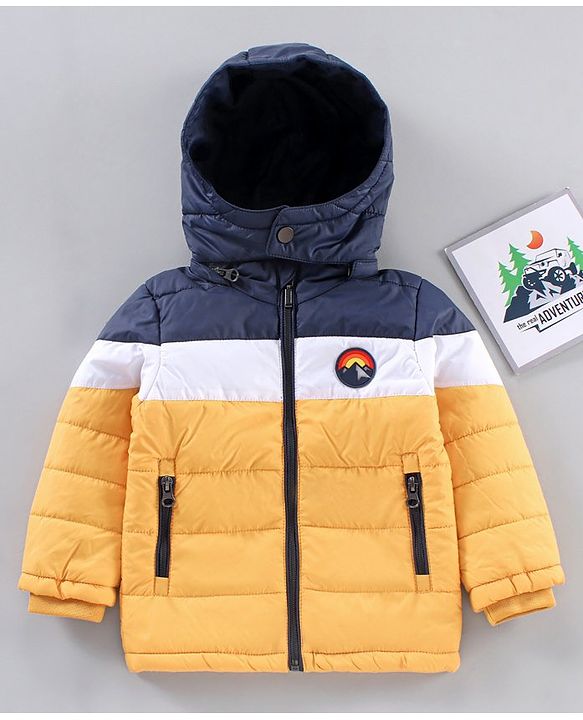 Babyhug Full Sleeves Color Block Hooded Jacket- Navy White Yellow