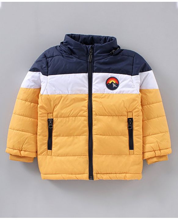 Babyhug Full Sleeves Color Block Hooded Jacket- Navy White Yellow