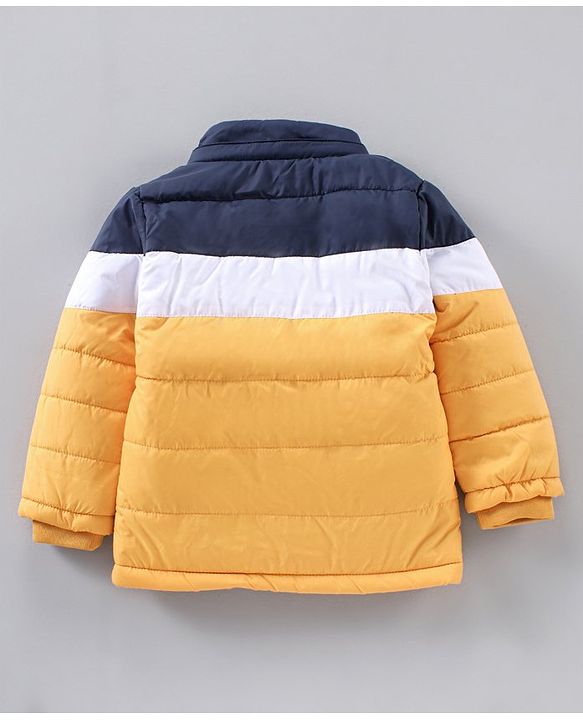 Babyhug Full Sleeves Color Block Hooded Jacket- Navy White Yellow