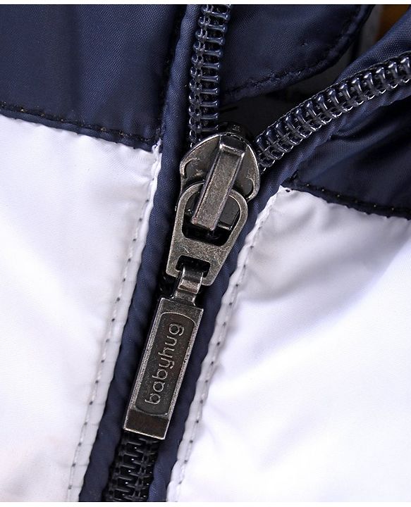Babyhug Full Sleeves Color Block Hooded Jacket- Navy White Yellow