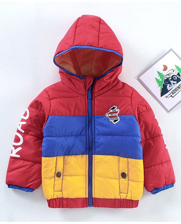 Babyhug Full Sleeves Color Block Hooded Jacket- Yellow Red