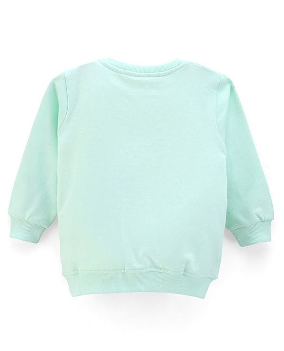 Babyhug Cotton Knit Full Sleeves Sweatshirt Lion Print & Applique - Mint Green