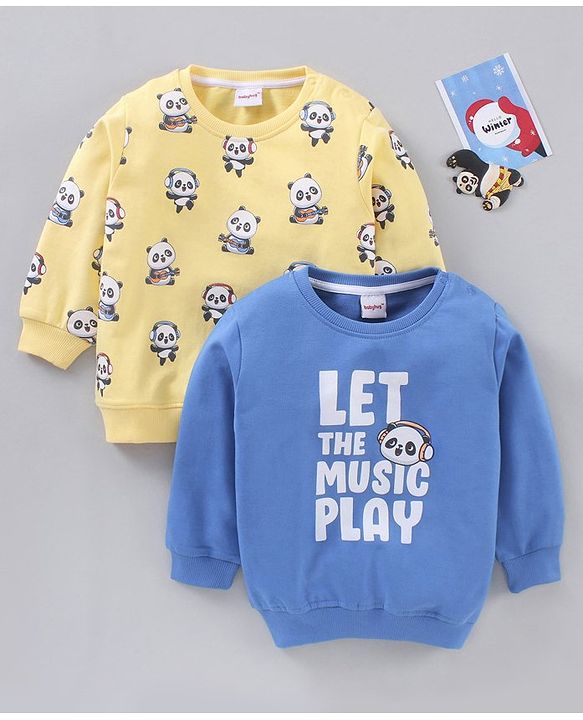 Babyhug Full Sleeves Sweatshirt Panda & Text Print Pack of 2- Multicolor