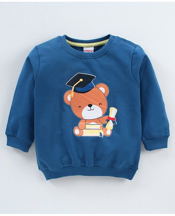 Babyhug Full Sleeves Sweatshirts Bear Print Pack of 2 - Yellow Blue