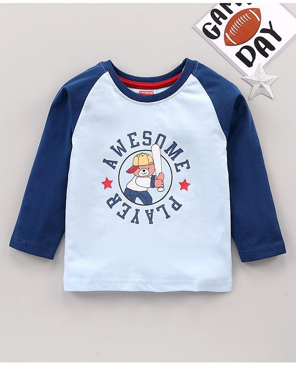 Babyhug Full Sleeves Cotton T-Shirt Baseball & Text Print - Blue