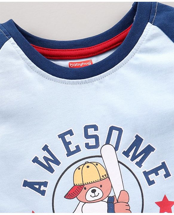 Babyhug Full Sleeves Cotton T-Shirt Baseball & Text Print - Blue