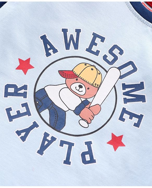 Babyhug Full Sleeves Cotton T-Shirt Baseball & Text Print - Blue