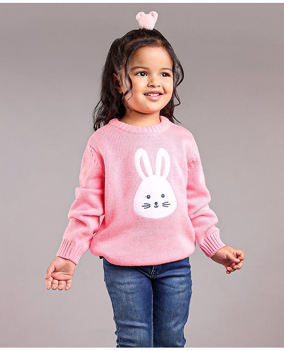 Babyhug Full Sleeves Pullover Sweater Bunny Print - Pink