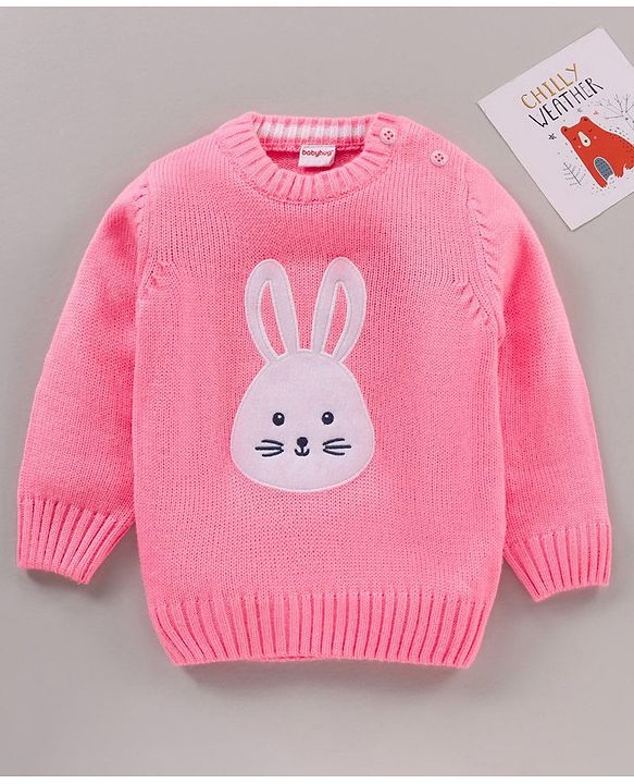 Babyhug Full Sleeves Pullover Sweater Bunny Print - Pink