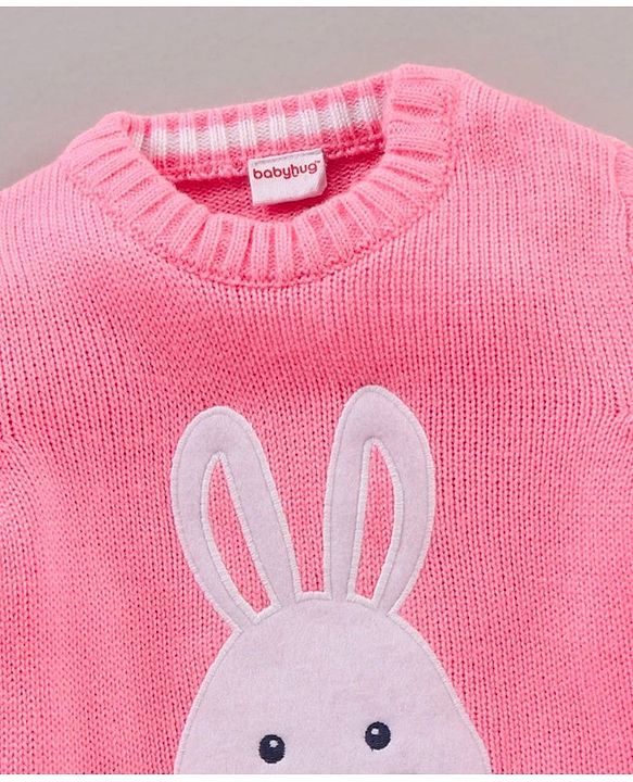 Babyhug Full Sleeves Pullover Sweater Bunny Print - Pink