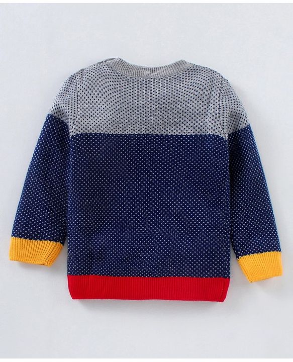Babyhug Full Sleeves Knit Sweater - Grey Navy