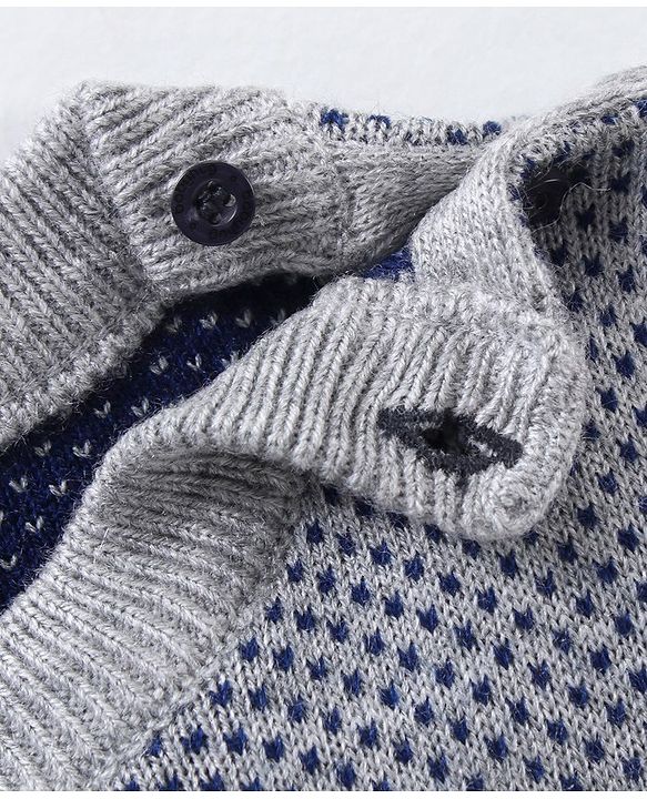 Babyhug Full Sleeves Knit Sweater - Grey Navy