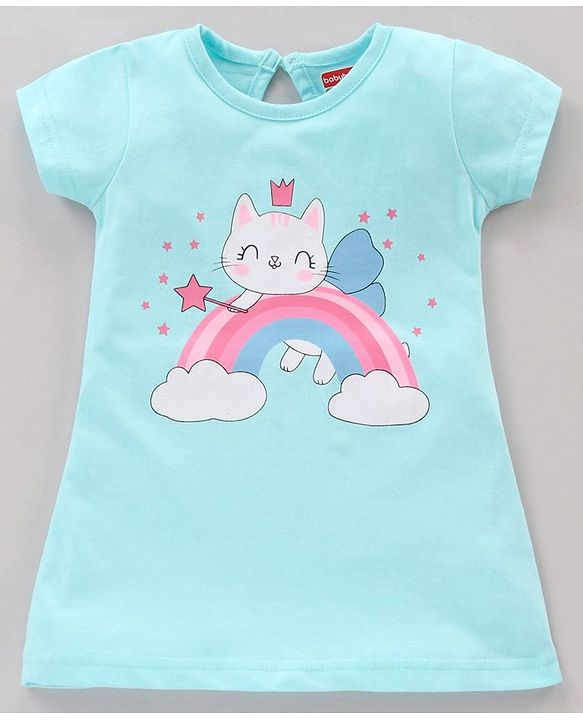 Babyhug Half Sleeves Nighty Kitty Print Pack of 2 - Blue Yellow