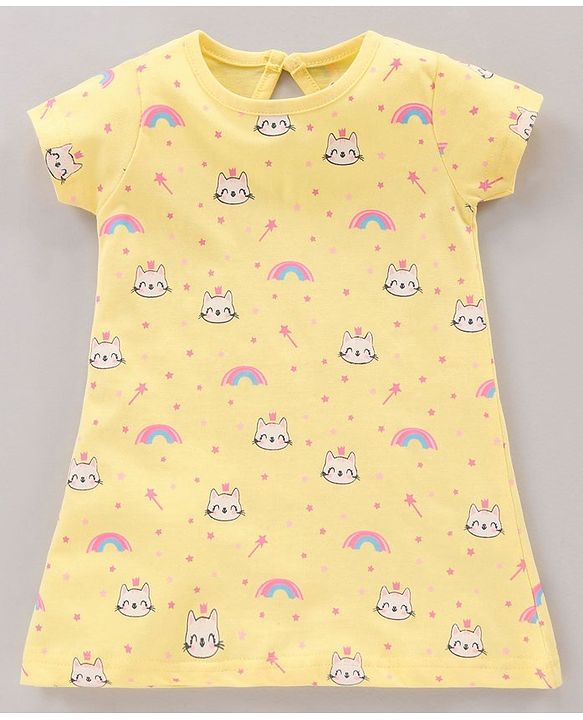 Babyhug Half Sleeves Nighty Kitty Print Pack of 2 - Blue Yellow