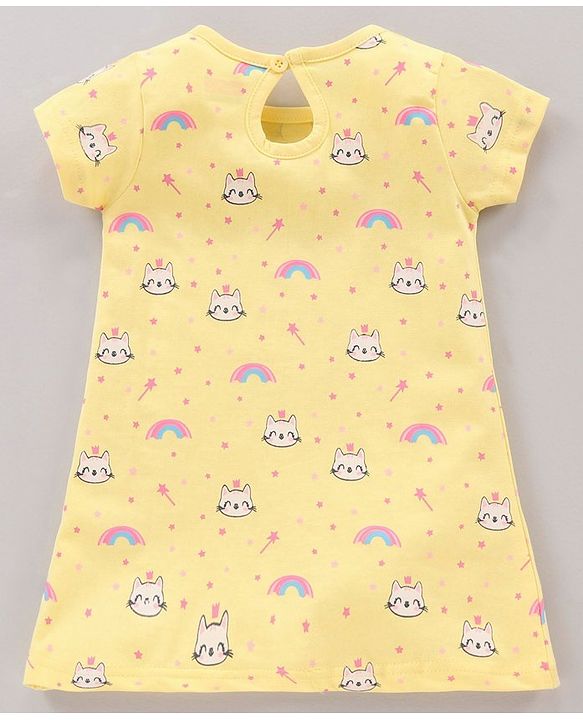 Babyhug Half Sleeves Nighty Kitty Print Pack of 2 - Blue Yellow