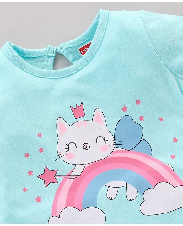 Babyhug Half Sleeves Nighty Kitty Print Pack of 2 - Blue Yellow