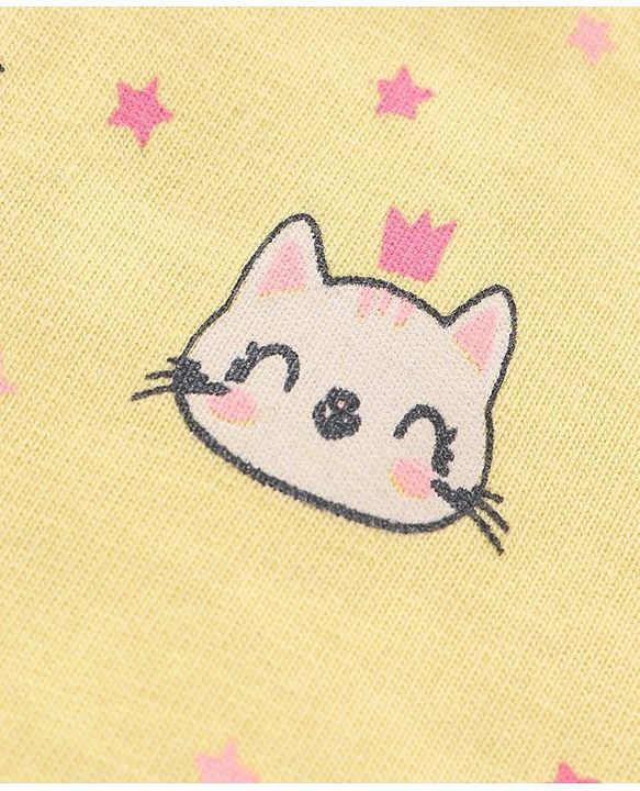 Babyhug Half Sleeves Nighty Kitty Print Pack of 2 - Blue Yellow