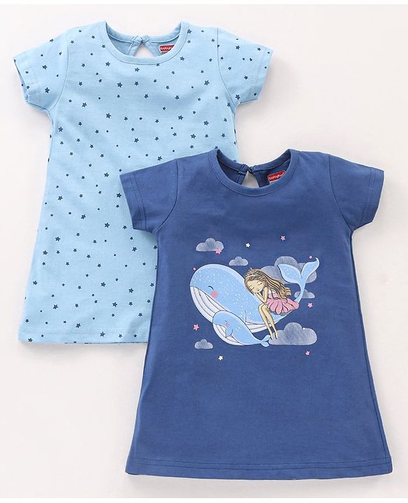 Babyhug Half Sleeves Nighty Star & Whale Print Pack of 2 - Blue