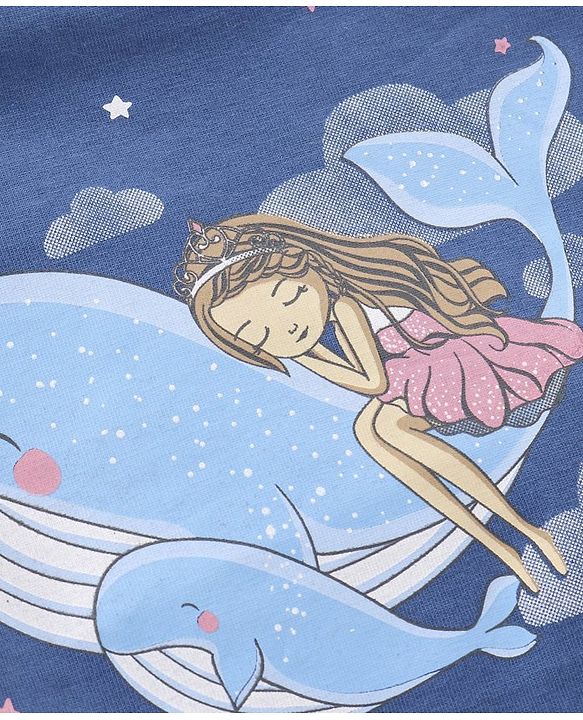Babyhug Half Sleeves Nighty Star & Whale Print Pack of 2 - Blue