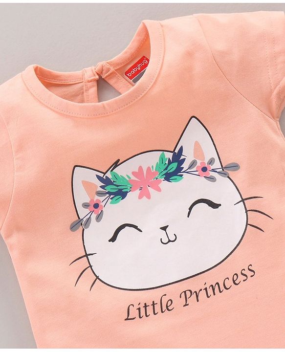 Babyhug Half Sleeves Nighty Kitty Dot & Print Pack of 2 - Peach Pink