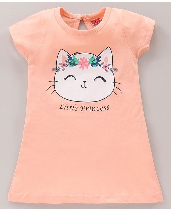 Babyhug Half Sleeves Nighty Kitty Dot & Print Pack of 2 - Peach Pink