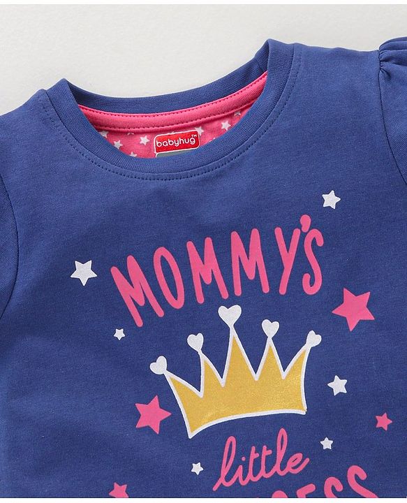 Babyhug Half Sleeves Top & Shorts Crown Print - Blue Pink