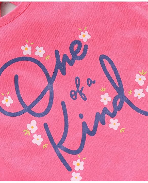 Babyhug Short Sleeves Capri Night Suit Text Print - Pink