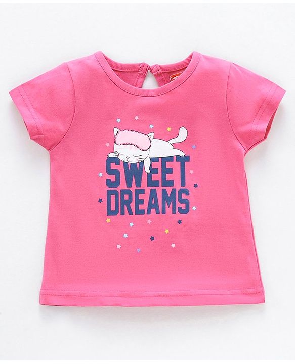 Babyhug Half Sleeves Printed Top & Shorts - Pink Navy