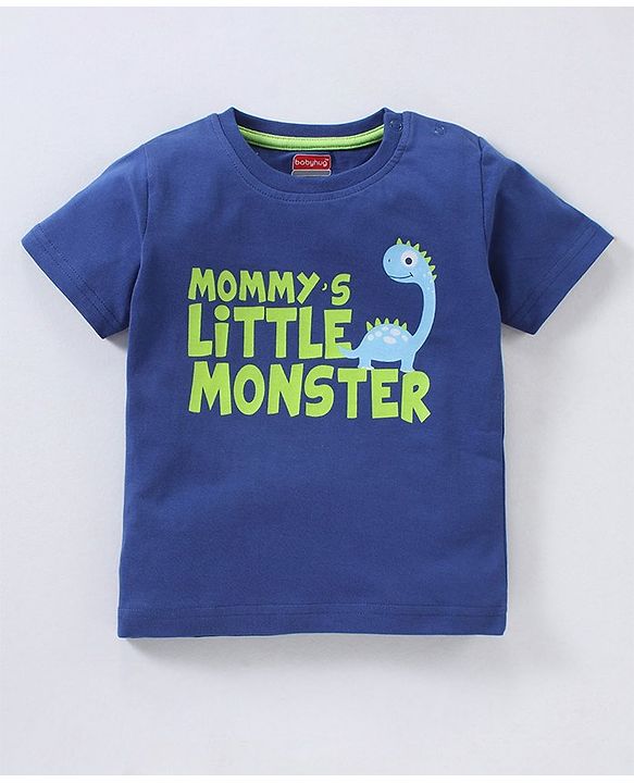 Babyhug Cotton Half Sleeves Night Suit Star and Text Print - Navy Blue