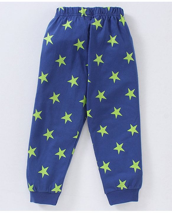 Babyhug Cotton Half Sleeves Night Suit Star and Text Print - Navy Blue