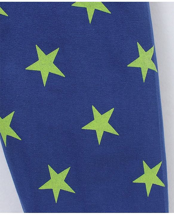 Babyhug Cotton Half Sleeves Night Suit Star and Text Print - Navy Blue