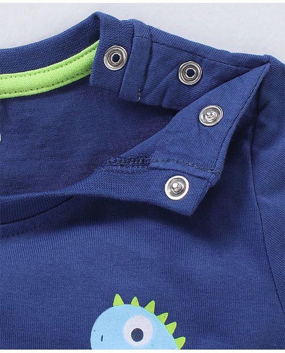 Babyhug Cotton Half Sleeves Night Suit Star and Text Print - Navy Blue
