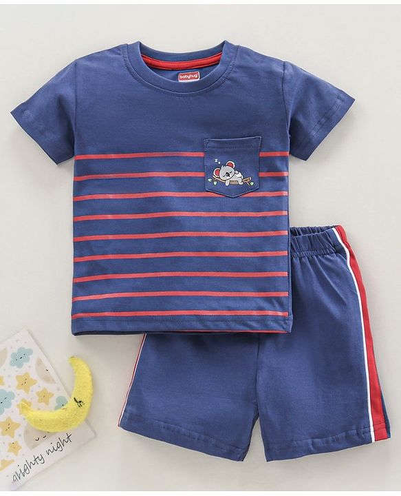 Babyhug Half Sleeves T-Shirt & Shorts Set Striped & Koala Print - Navy Blue