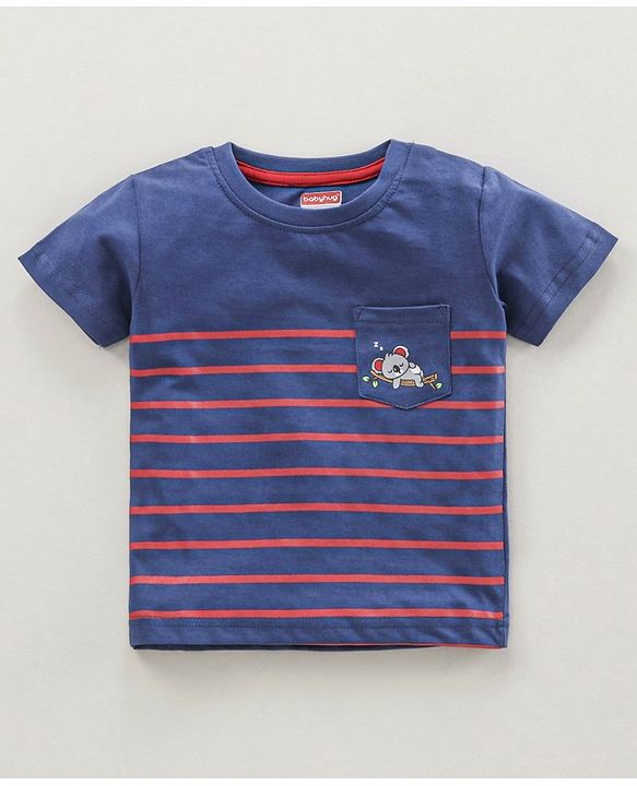 Babyhug Half Sleeves T-Shirt & Shorts Set Striped & Koala Print - Navy Blue