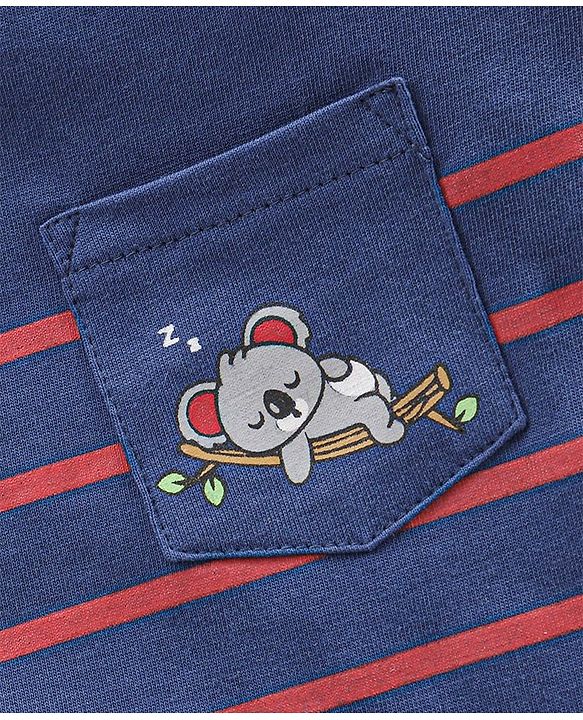 Babyhug Half Sleeves T-Shirt & Shorts Set Striped & Koala Print - Navy Blue
