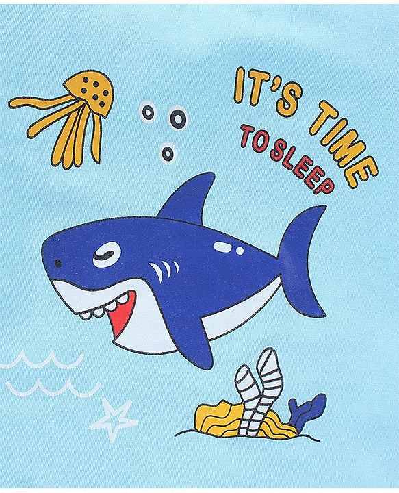 Babyhug Half Sleeves Cotton Shorts Set Shark Printed - Blue