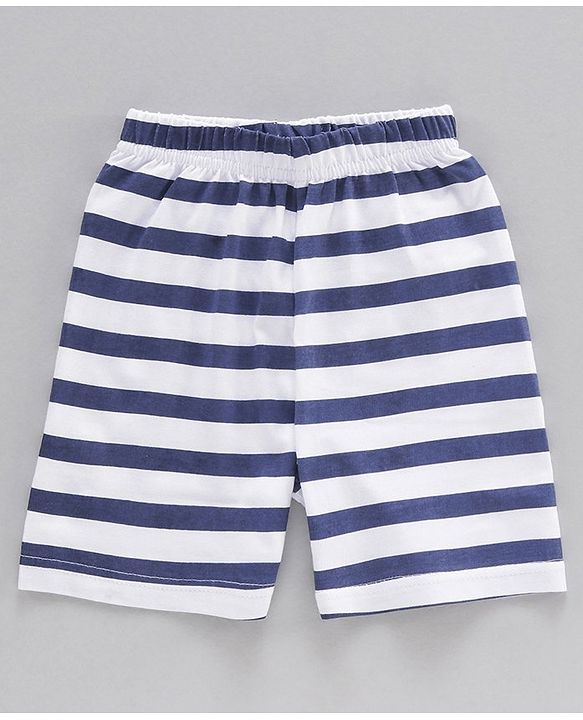 Babyhug Cotton Half Sleeves Night Suit Stripes and Journey into Space Print - Navy Blue