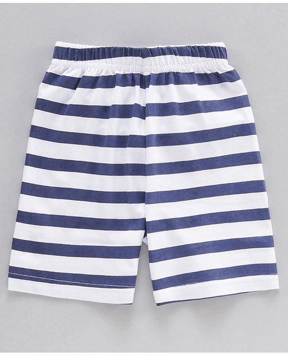 Babyhug Cotton Half Sleeves Night Suit Stripes and Journey into Space Print - Navy Blue