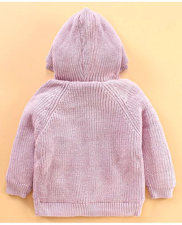 Babyhug Knit Full Sleeves Cable Knitted & Sequins Detailing Hooded Sweater - Purple