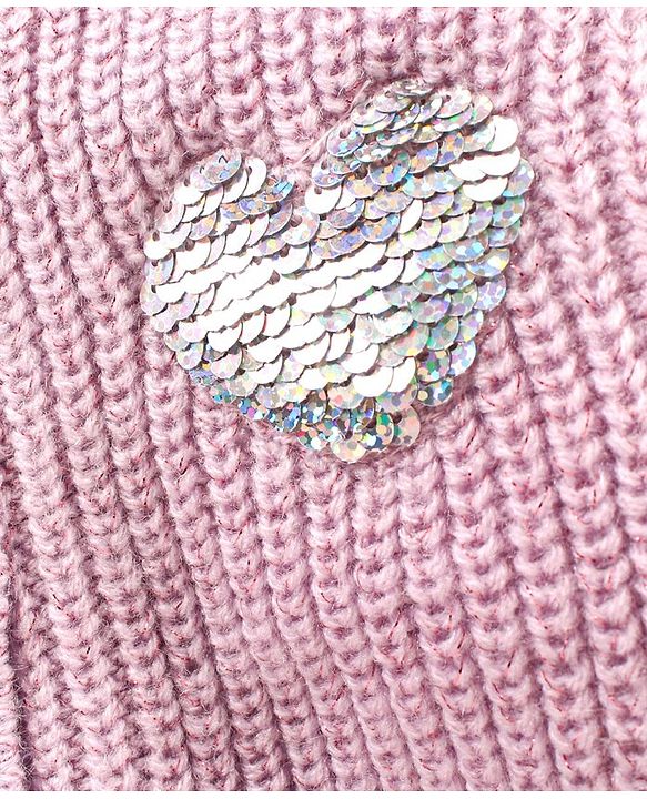 Babyhug Knit Full Sleeves Cable Knitted & Sequins Detailing Hooded Sweater - Purple