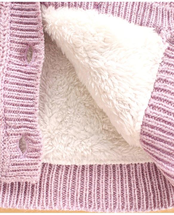 Babyhug Knit Full Sleeves Cable Knitted & Sequins Detailing Hooded Sweater - Purple