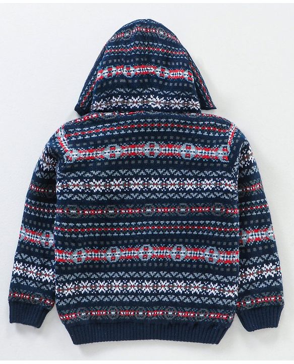 Babyhug  Blend Full Sleeves Hooded Sweater - Blue