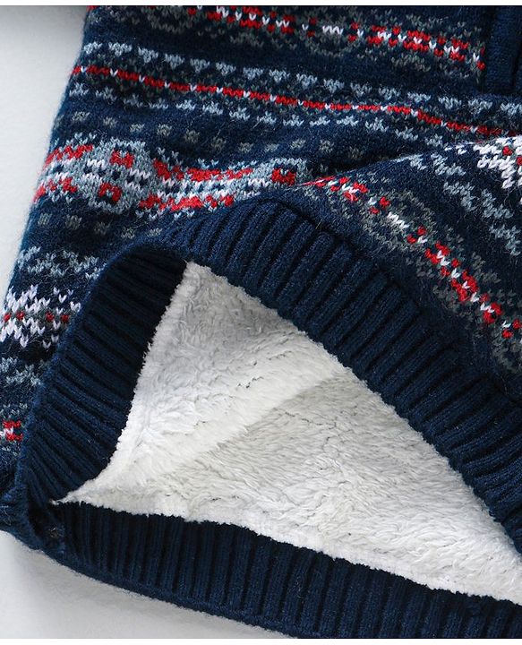 Babyhug  Blend Full Sleeves Hooded Sweater - Blue